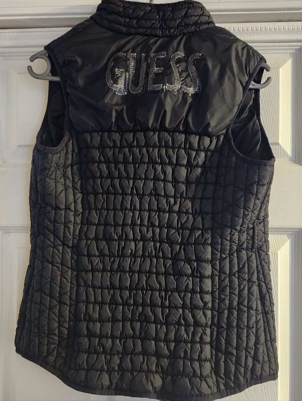 Youth Guess Black Quilted Sleeveless Puffer Vest with Logo